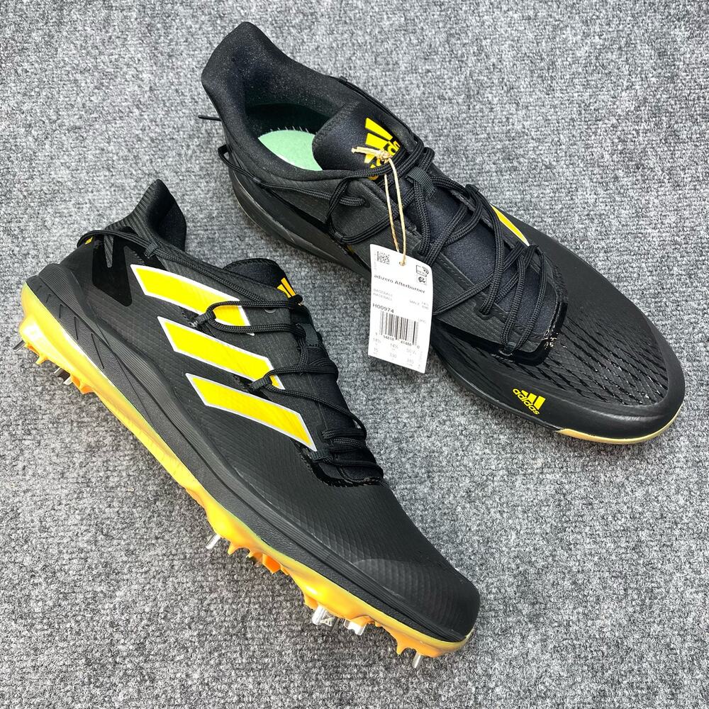 ADIDAS Adizero Afterburner 8 Black Yellow Baseball Cleats Mens USA 15 H00974 NWT